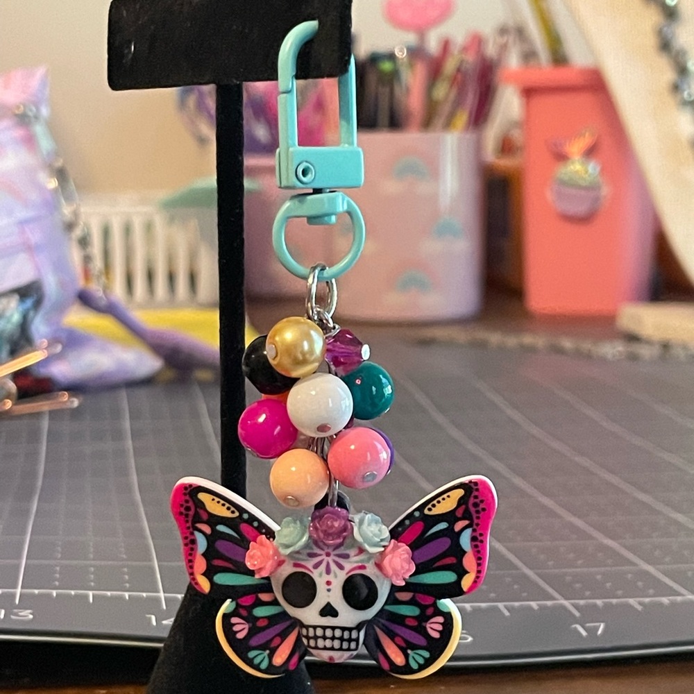 Day of the dead beaded keychain